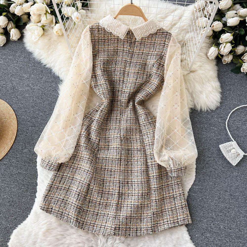 Осень и зима новое платье с вышивкой на груди в европейском и американском французском стиле