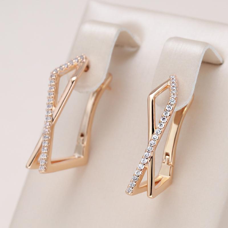 New Fashion Natural Zircon Hoop Earring For Woman  Rose Gold Color Simple Geometry Wedding High Quality Daily Jewelry