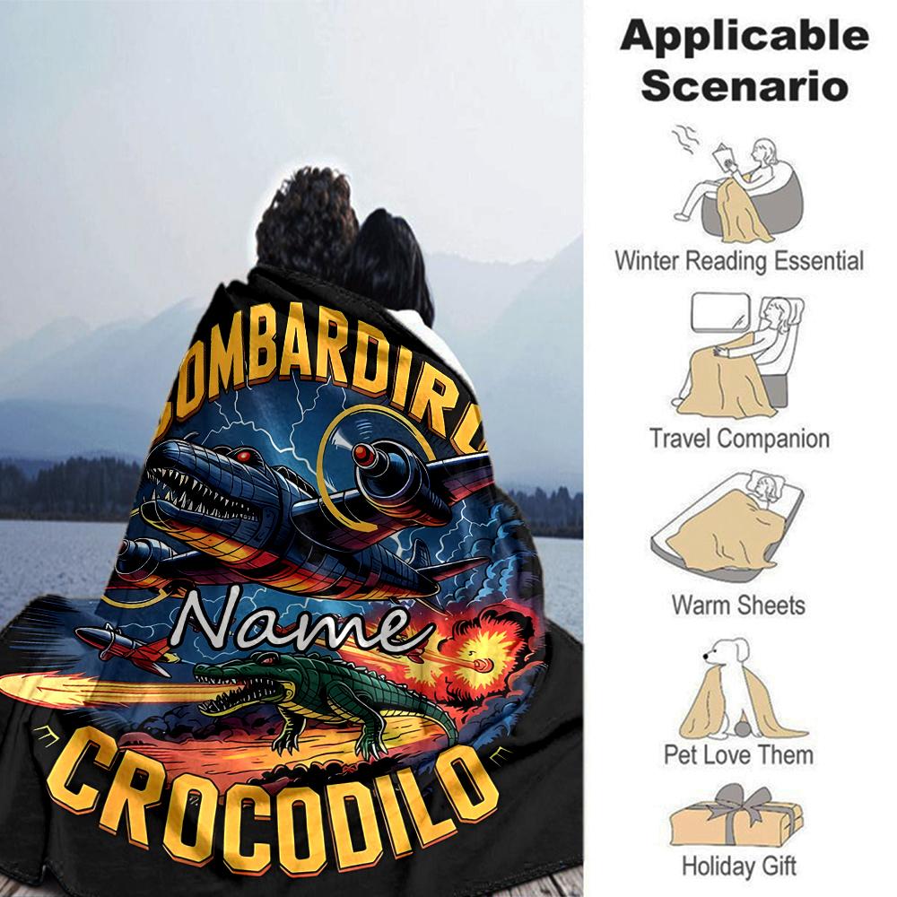 Customiz Name Personality Italian Brainrot animal Blanket Soft &Warm Sofa Office Bed Travel Lunch Break Blanket, Gift Suitable All Seasons