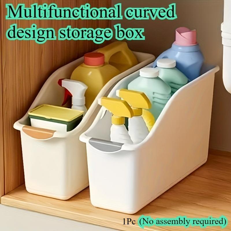 1Pc Multifunctional Curved Design Storage Box Storage Box Stylish White Plastic Storage Box Heavy Duty Kitchen Storage Basket