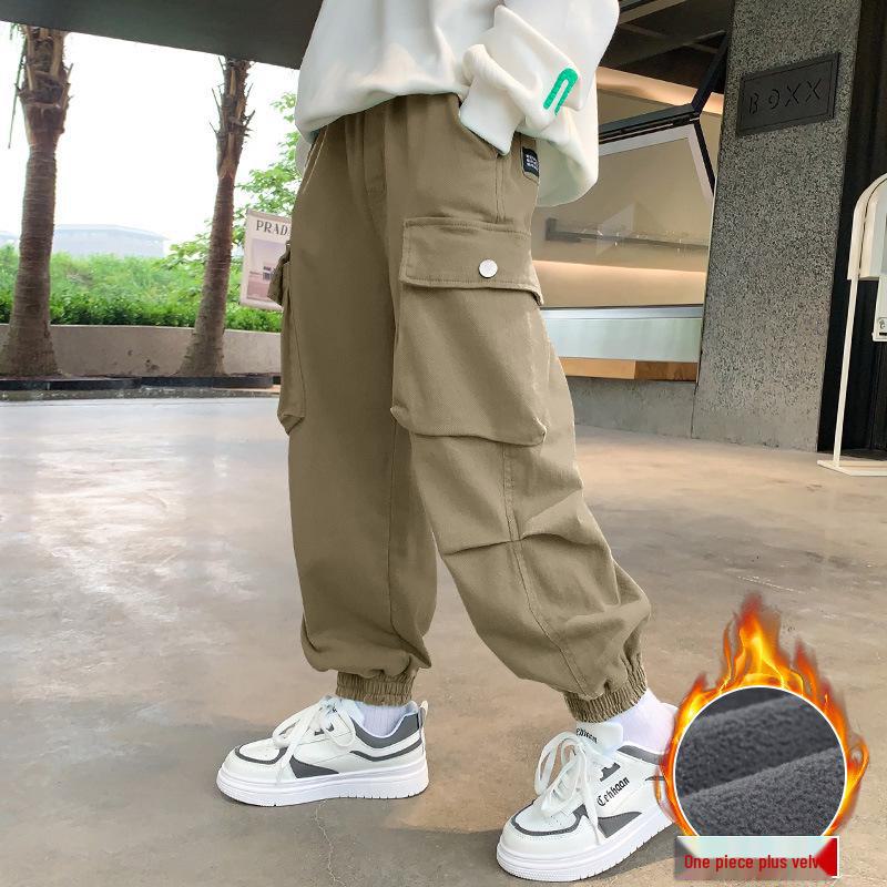 Повседневные брюки из чистого хлопка для мальчиков - Новая коллекция осень-зима 2023 года с бархатом - Для детей и подростков