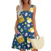 Womens Summer Dresses Easter Print  Loose U Neck Sleeveless Sundresses Dress With Pockets