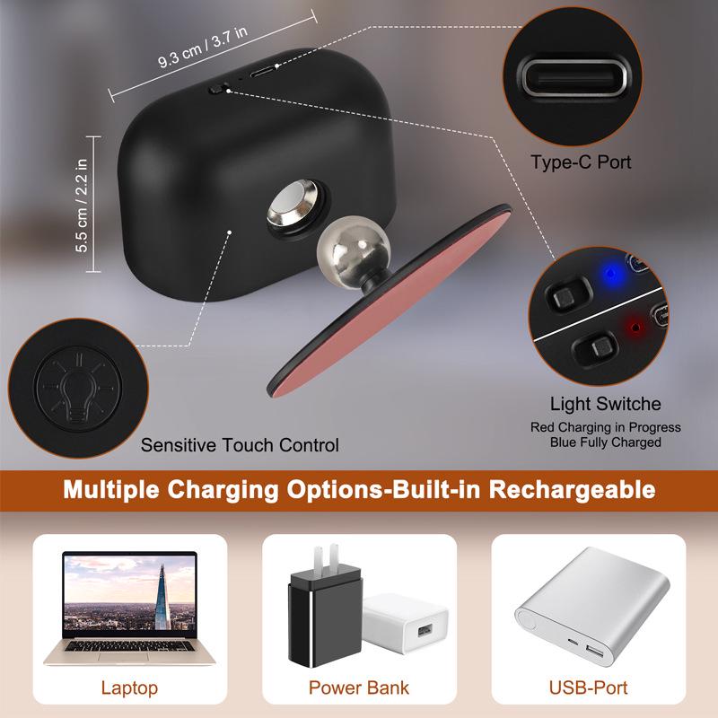 USB Rechargeable 360° Rotating Touch Wall Lamp with Remote & Color Changing for Bedroom