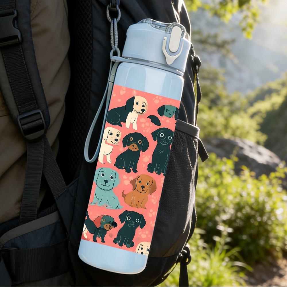 1PC Multi Breed Puppy Color Grid 750ml Color Plastic Sports Water Bottle Leakproof Flip Straw Lid For Sports Office Home Use