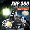 Мощный светодиодный налобный фонарь XHP360, супер яркий, 200000 лм, регулируемая лампа, предупреждающие огни, перезаряжаемый фонарь
