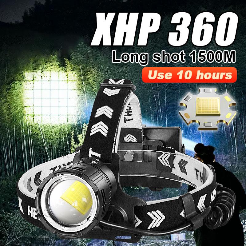 Мощный светодиодный налобный фонарь XHP360, супер яркий, 200000 лм, регулируемая лампа, предупреждающие огни, перезаряжаемый фонарь