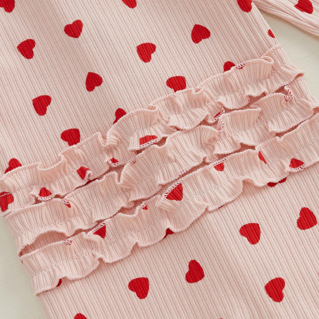 Наряды на День святого Валентина для девочек, комбинезон с длинными рукавами и принтом в виде сердца, с повязкой на голову, комплект одежды для новорожденных