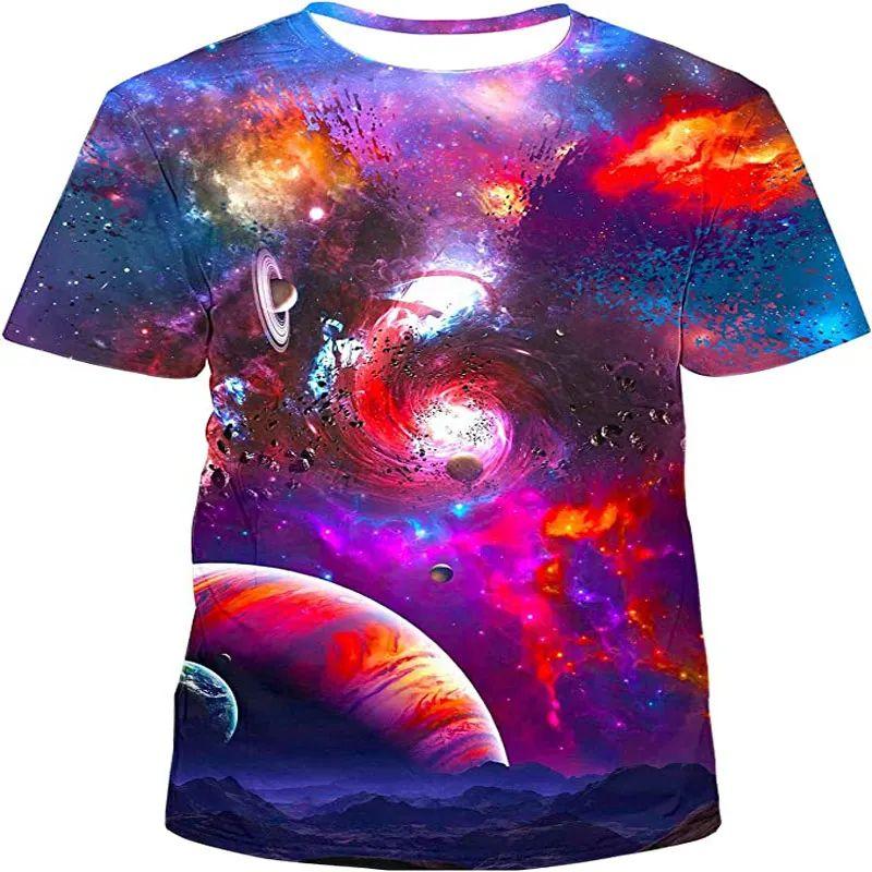 Мужская летняя мода 3D-печатный узор со звездами и космосом, повседневная футболка с круглым вырезом и коротким рукавом, уличный тренд, большой размер, дышащий топ