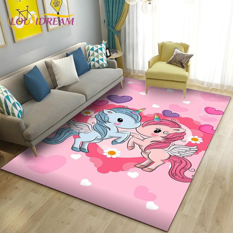 3D Cartoon Cute Unicorn Area Rug,Carpet Rug for Living Room Bedroom Sofa Doormat Kitchen Decoration,Kid Play Non-slip Floor Mat