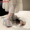 Fashion Aphixta Bling 10cm Thin Heels Pointed Toe Pumps Women Sequined Leather Shoes Dress Casual Wedding Party Super Plus Size 50