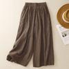 Dimanaf Summer Plus Size Women High Waist Basic Elastic Pants Loose Casual Trousers Cotton Wide Leg Pants