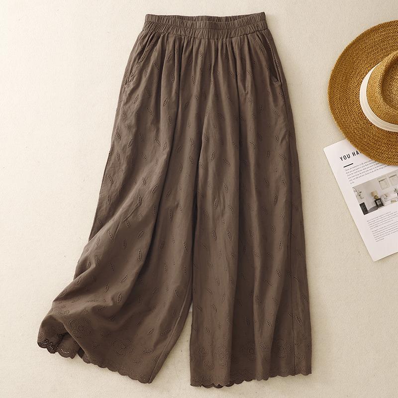 Dimanaf Summer Plus Size Women High Waist Basic Elastic Pants Loose Casual Trousers Cotton Wide Leg Pants