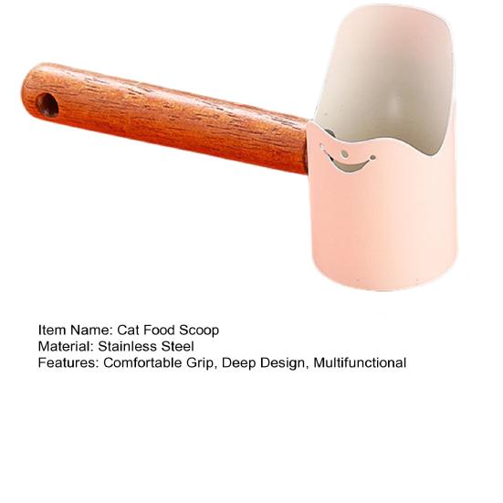 Совок для кошачьего корма из нержавеющей стали, лопатка для корма для домашних животных с деревянной ручкой