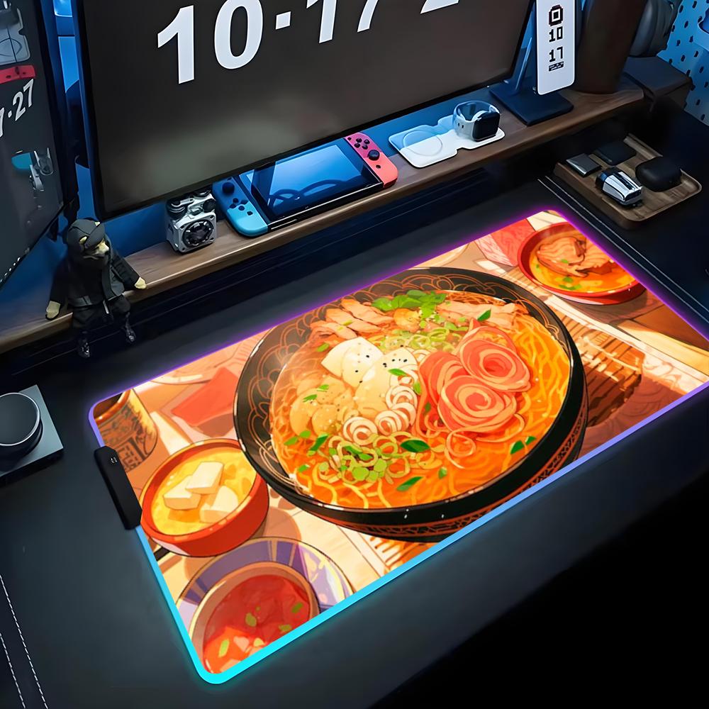Аниме Рамен Коврик для мыши RGB Игровой коврик для мыши Большой светодиодный коврик Настольный коврик для ПК Светящийся коврик для мыши Большие коврики для клавиатуры Настольный ковер с подсветкой
