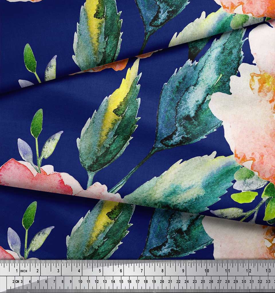 Soimoi Японский креп-атласная ткань с цветами и листьями, акварельный принт, швейная ткань, метр 42 дюйма