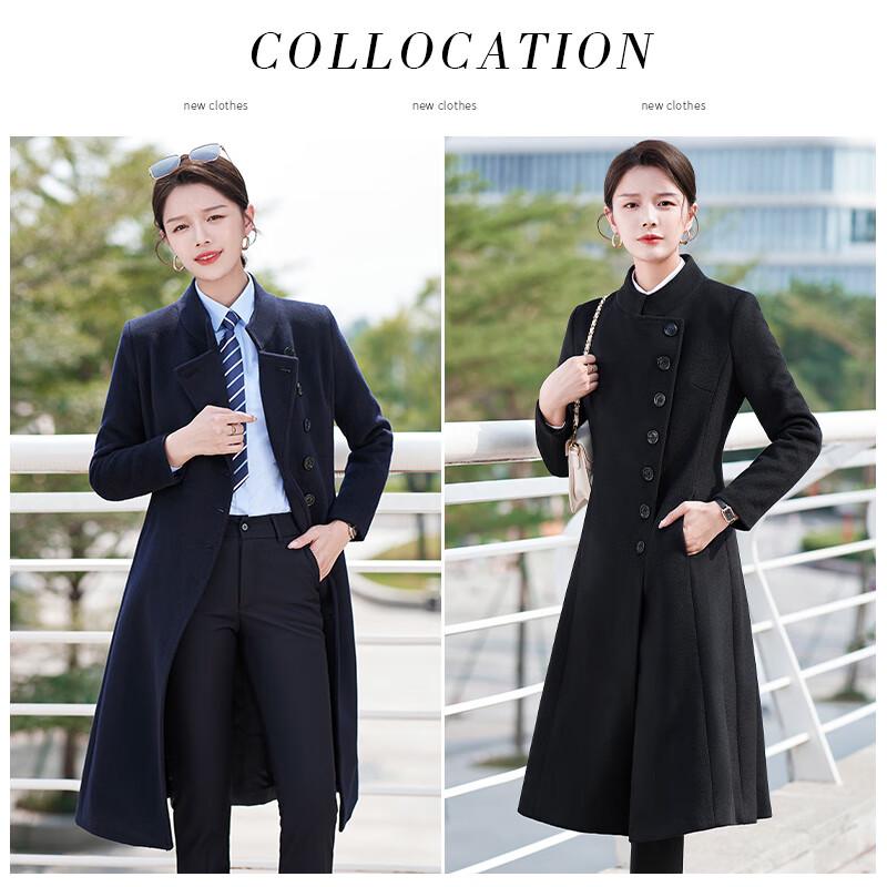 Casaya Women's Chinese Style Mid-Length Wool Blend Work Coat
