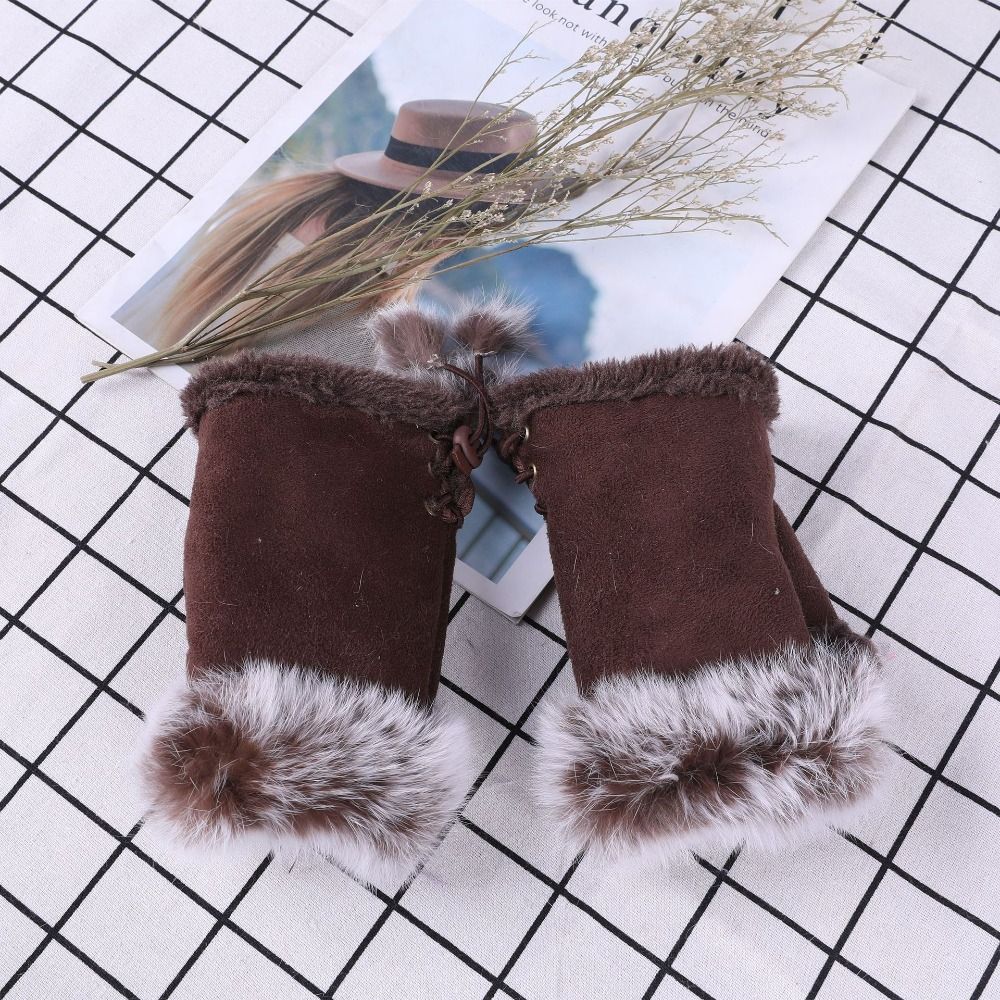 Soft Fingerless Mittens Warm Plush Gloves Winter Rabbit Hair Gloves Women Girls