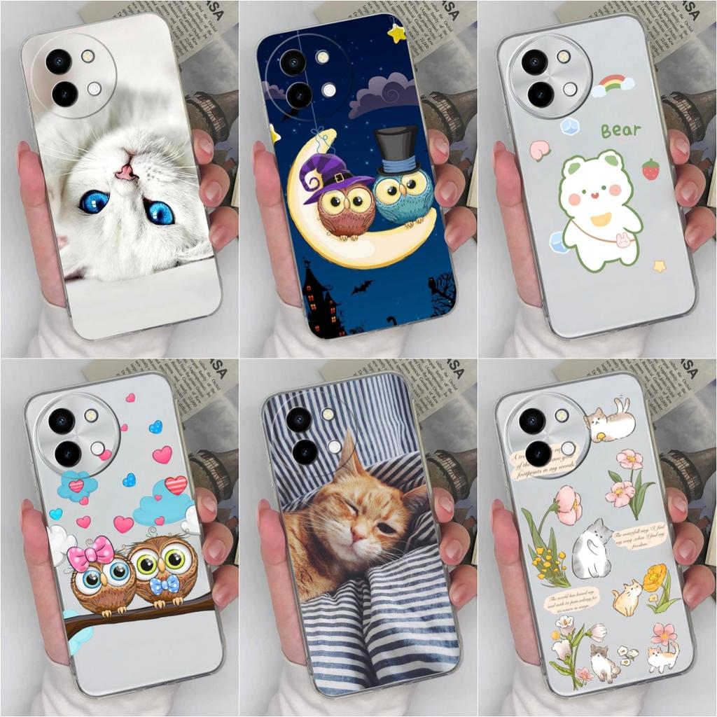 Чехол для Vivo Y200e Y100 (ИДН) Y28 4G V30e V40 Lite бампер высокого качества с милым рисунком кошки и совы задняя крышка мягкий TPU силиконовый анти-падение прозрачный чехол