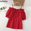 VONDA Женские летние блузки Bubble с короткими рукавами и оборками на открытых плечах