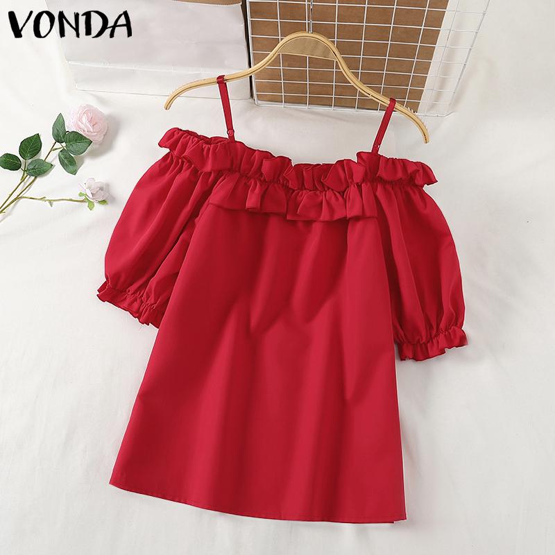 VONDA Женские летние блузки Bubble с короткими рукавами и оборками на открытых плечах