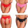 Women PVC Leather Low Waist Booty Shorts Open Crotch Panties Knickers with Garter Clips