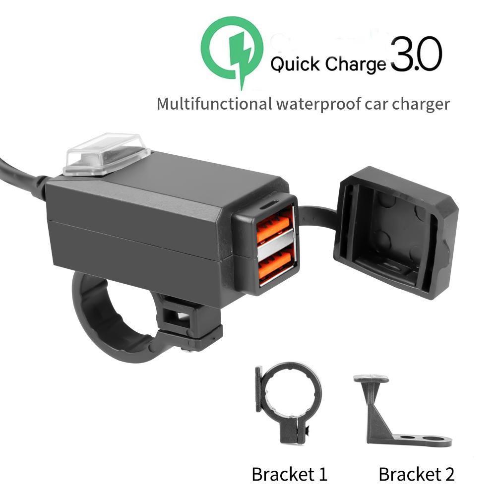 Мотоциклетная розетка с быстрой зарядкой 3.0, двумя USB-портами и водонепроницаемым дизайном