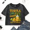 Tequila Lemon Your Last Biscuit Printed Washed T-Shirt Womens Vintage Y2K Short Sleeve Fashion Casual Clothes Top