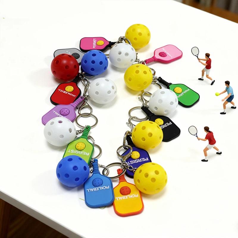 Pickleball Racket Metal Keychain Creative Sports Lovers Gift Colorful Hollow Golf Ball Bag Decoration