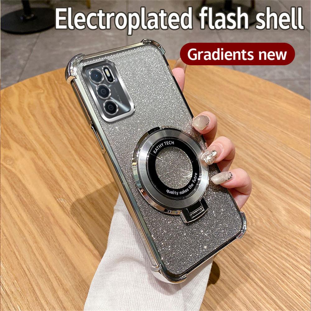 Блестящий противоударный держатель для телефона с покрытием для OPPO A16 A16S A17 A15 A53 A36 A76 A5 A9 2020 A54S A53S Мягкий чехол-подставка