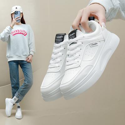 Повседневные дышащие кроссовки для женщин, уличные противоскользящие кроссовки из искусственной кожи, плоские кроссовки на шнуровке, прогулочная обувь, женская спортивная обувь для скейтбординга