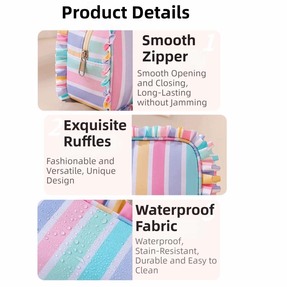 Oxford Women's Makeup Case Ruffle Decoration Striped Makeup Organizer Toiletries Organization