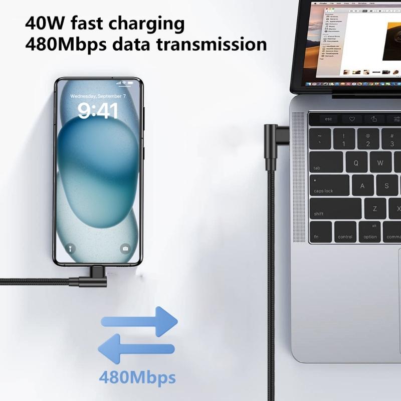 Кабель USB 3.1 Type C — Type C 90 градусов 40 Вт Угловой Удлинительный кабель USB Type C Папа 3.1 Поддерживает зарядку, передачу данных