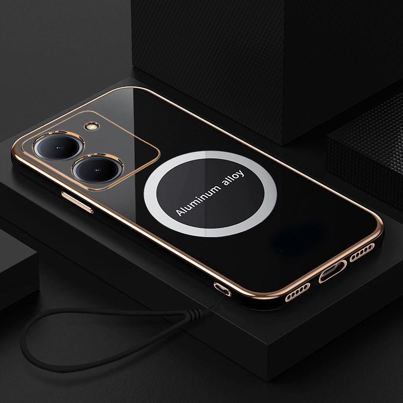 For Vivo Y36 5G Case Vivo Y27 5G Phone Case Luxury Square Plating Magnetic Attraction ShockProof Silicone Back Cover