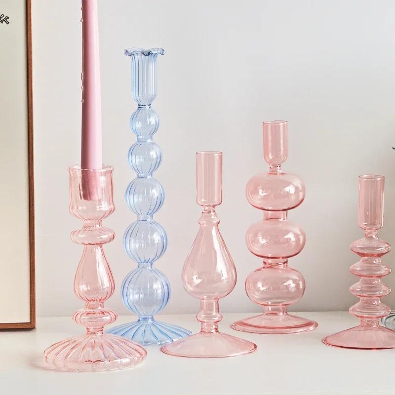 Декоративные подсвечники, цветная стеклянная ваза для цветов, украшение для дома, свадебное украшение, центральные подсвечники, подарок