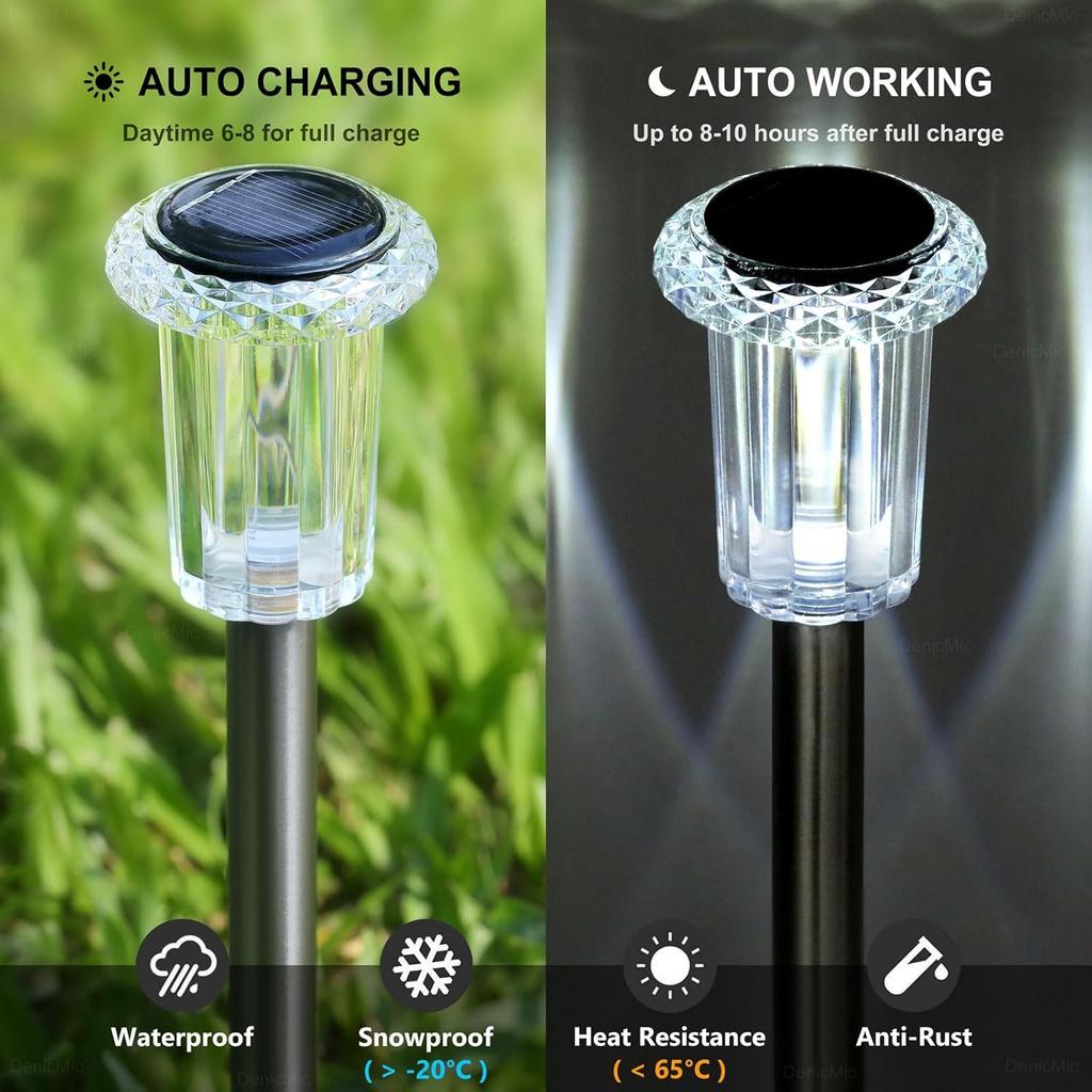 Solar Lights Outdoor Pathway Lights LED Waterproof Acrylic Lamp Head Stainless Steel Stake for Yard Garden Landscape Path Walkway Driveway Patio Lawn