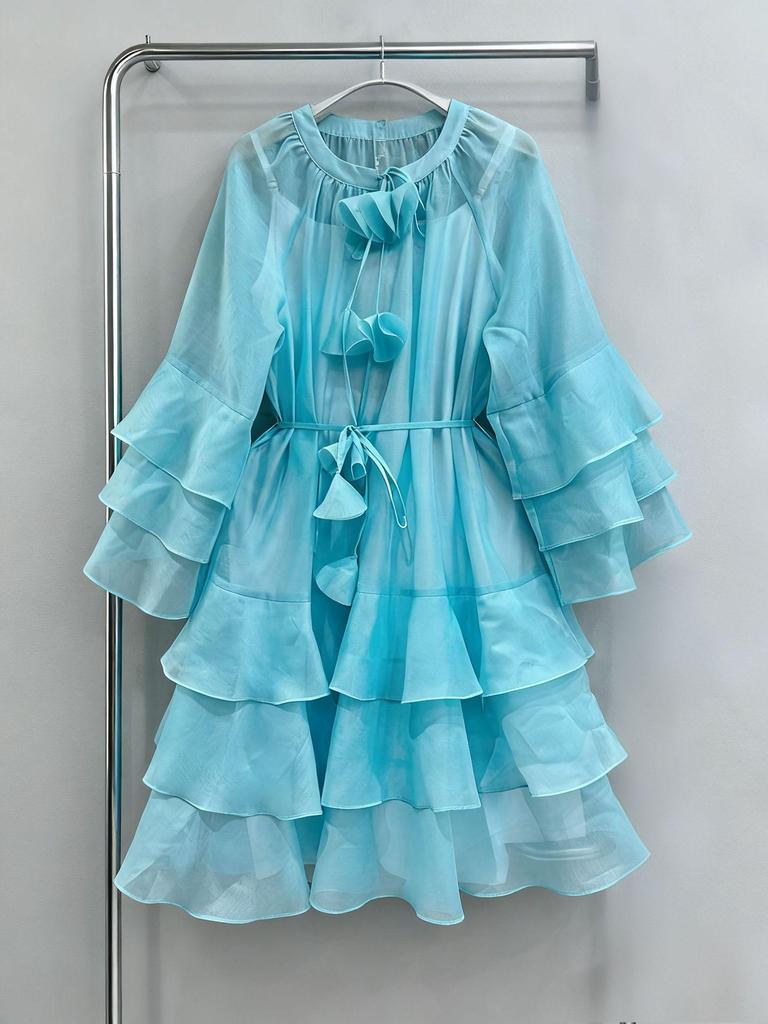 Vietnam Niche Design Multi-layer Ruffle Tie-neck Patchwork Flounce Skirt