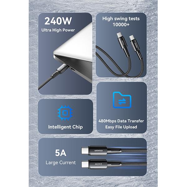 Essager 240 Вт сверхбыстрая зарядка Type-C, 67 Вт, USB-кабель для быстрой зарядки, 6A для Xiaomi 12Pro Redmi K50 Note 11Pro Black Shark 5Pro