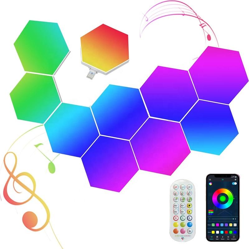 Набор из 10 умных RGB LED шестиугольных световых панелей, синхронизация с музыкой, управление через приложение, ночник, сотовые светильники для игровой установки