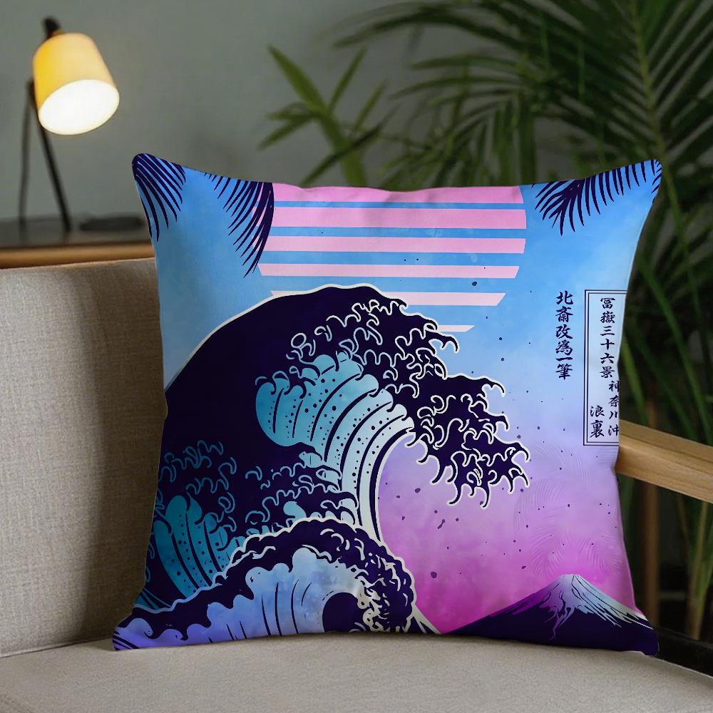 Art The Great Wave Off Kanagawa Pillow Case Square DoubleSided Printing Sofa Cushion Cover Pillowcase Bedroom Bedside