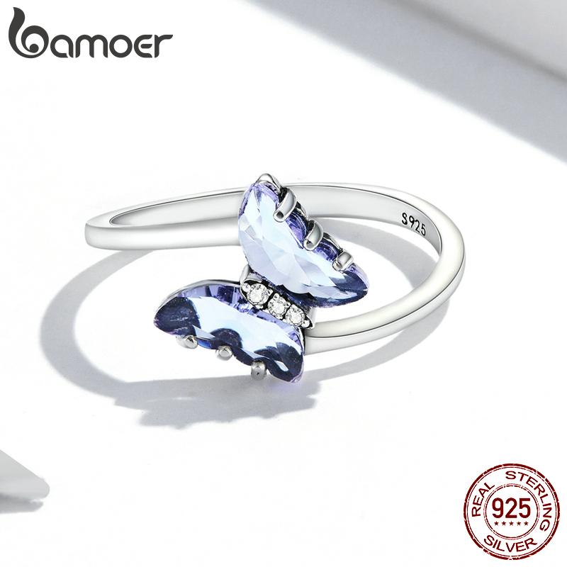 BAMOER из стерлингового серебра 925 пробы, нежное кольцо-бабочка для женщин, кольцо для девочек, размер 6, 7, 8, женское эффектное ювелирное изделие, подарок