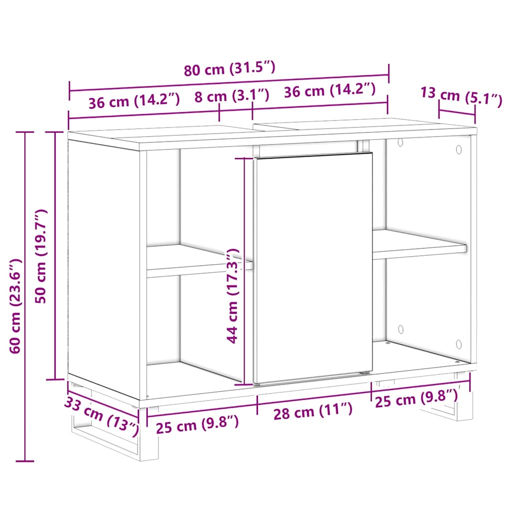 Bathroom Cabinet Artisan Oak 80 x 33 x 60 cm Particleboard