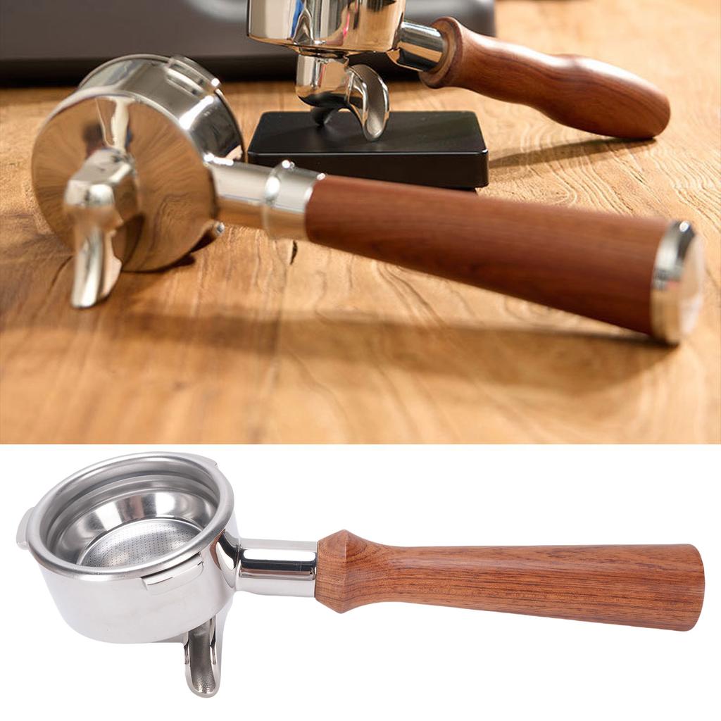 Портафильтр 58 мм с двойным носиком, портафильтр для кофемашины из нержавеющей стали с деревянной ручкой для замены