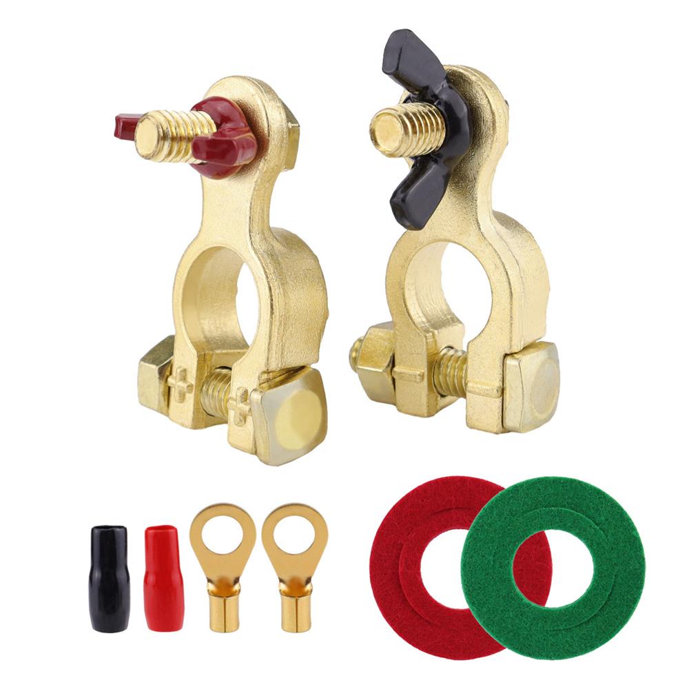 2x Solid Brass Battery Terminal Connector Top Post End Clamps Set for Car Marine