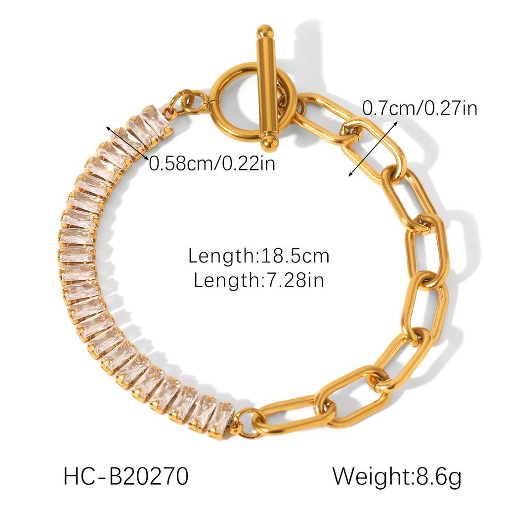 OT Buckle Stainless Steel Cross Chain Spliced Zircon Bracelet for Women, Premium Titanium Steel Bracelet