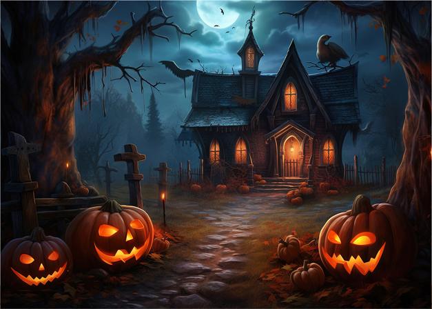 Halloween Eve Theme Backdrop Night Castle Moon Pumpkin Lights Skeleton Family Party Photozone Horror Photography Backgrounds