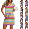 Women's Fashion V-Neck Short Sleeve Drawstring With Pocket Printed Casual Dresses