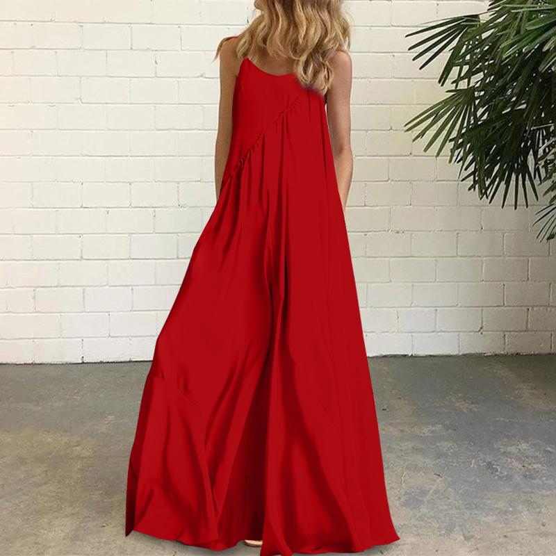 Свободное платье макси без рукавов на бретельках