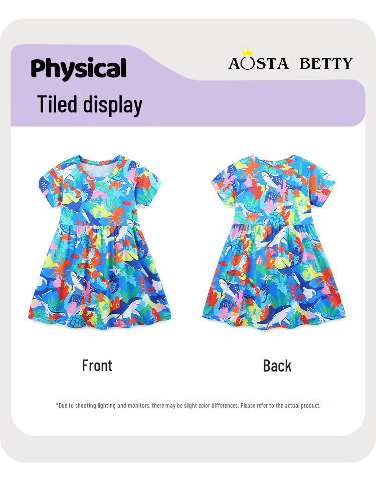 Летнее платье с коротким рукавом для девочек, европейский и американский стиль, круглый вырез, принцесса мода.