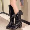 Ботинки рыцаря с острым носком, дизайнерские, в стиле Spice girl, ретро, черные, панк, ботинки-брюки, маленькие, но ботфорты.