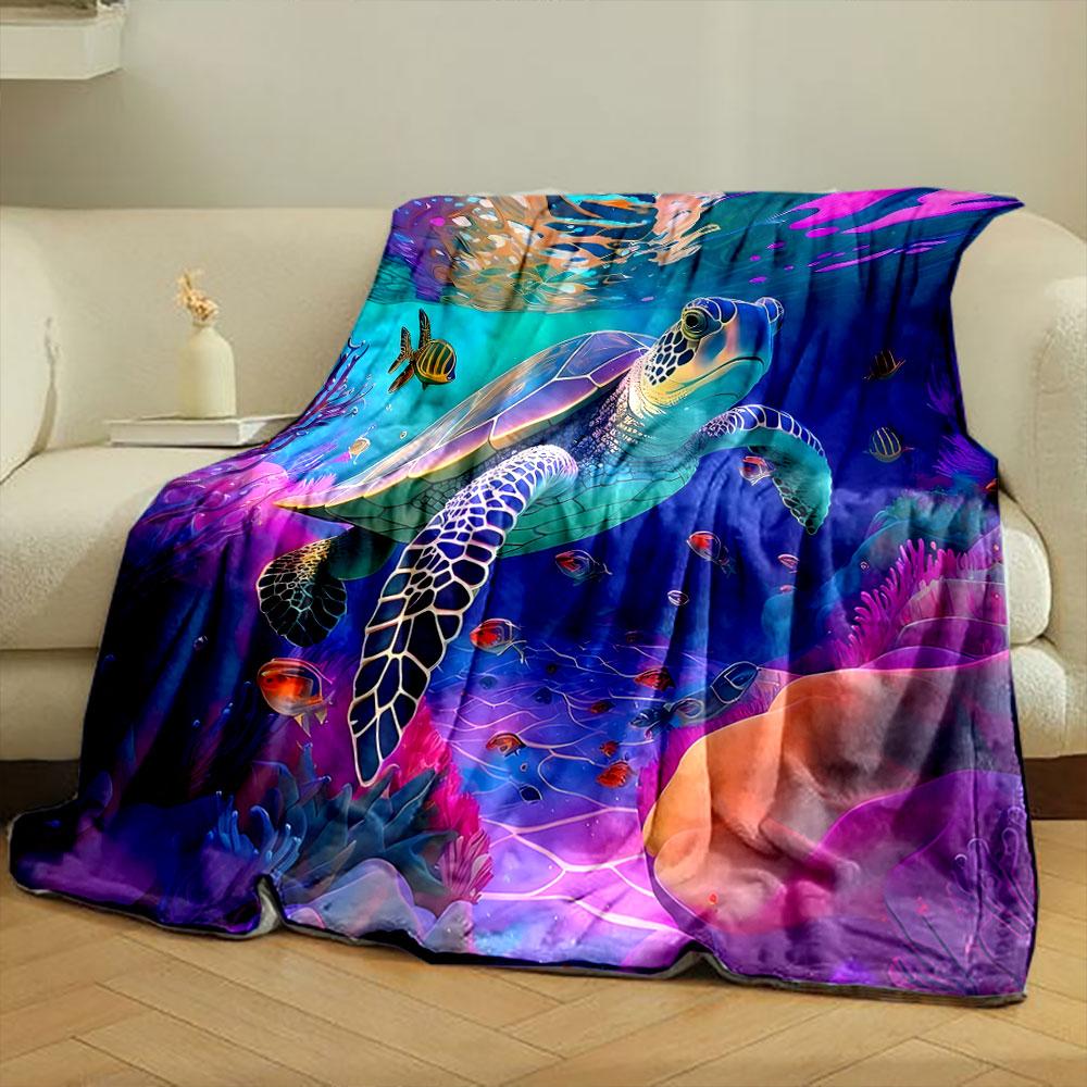 Colorful Sea Turtle Underwater Scene print blanket soft and cozy perfect for the living room bed sofa or a nap,gift